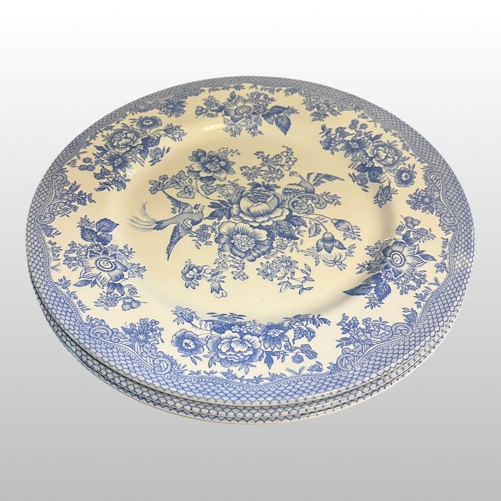 Royal Stafford Blue Floral Bird Dinner Plates 11 in Set of 4 Made in England